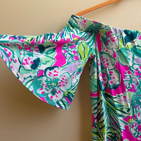Lilly Pulitzer Fawcett off shoulder dress Early Bloomer print Size Small - Picture 5 of 5